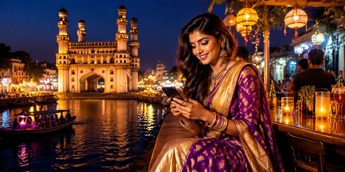 Live casino gaming on mobile device in Hyderabad nightlife setting